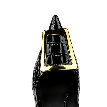 Damen-Stilettos, Krokodilprägung, PU-Leder, spitze Zehe-3