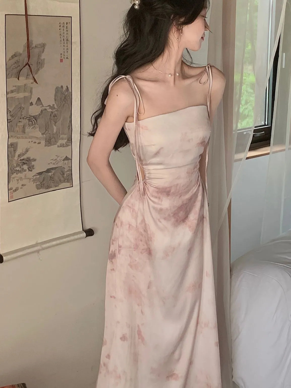 Maxikleid Damen Satin Elegant für Party und Hochzeit-6