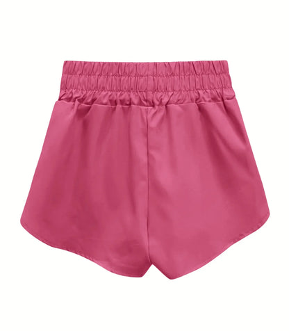 Damen-Trainingsshorts, hohe Taille, leichter Stoff, sportliches Design-4