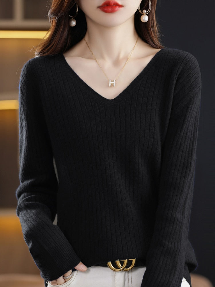 Gemusterter V-Ausschnitt-Pullover für Damen aus 100 % Acryl – weich und bequem, normale Passform, perfekt für Alltag und festliche Anlässe 5