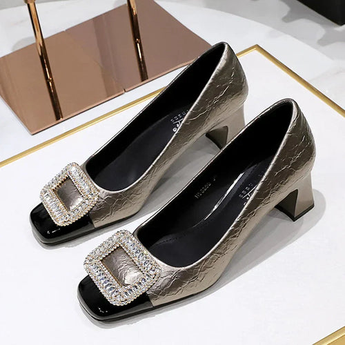 Damen-Pumps, eckige Zehe, PU-Material, elegantes Design-1