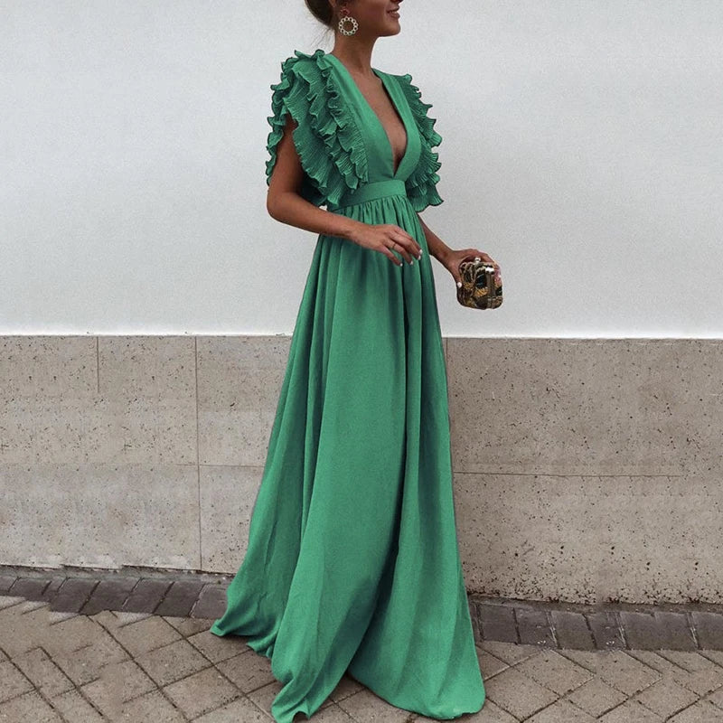Damenkleid mit gerafften Ärmeln aus hochwertigem Stoff – vielseitig und elegant für Freizeit und Fest 2