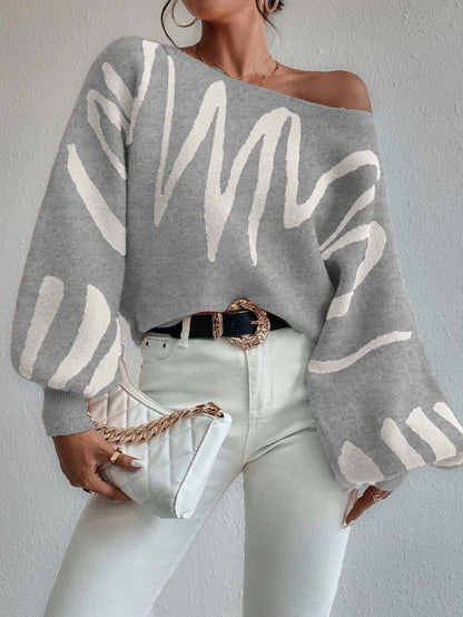 Damen-Pullover, schulterfrei Oversized weiches Acryl, mit Puffärmeln-1