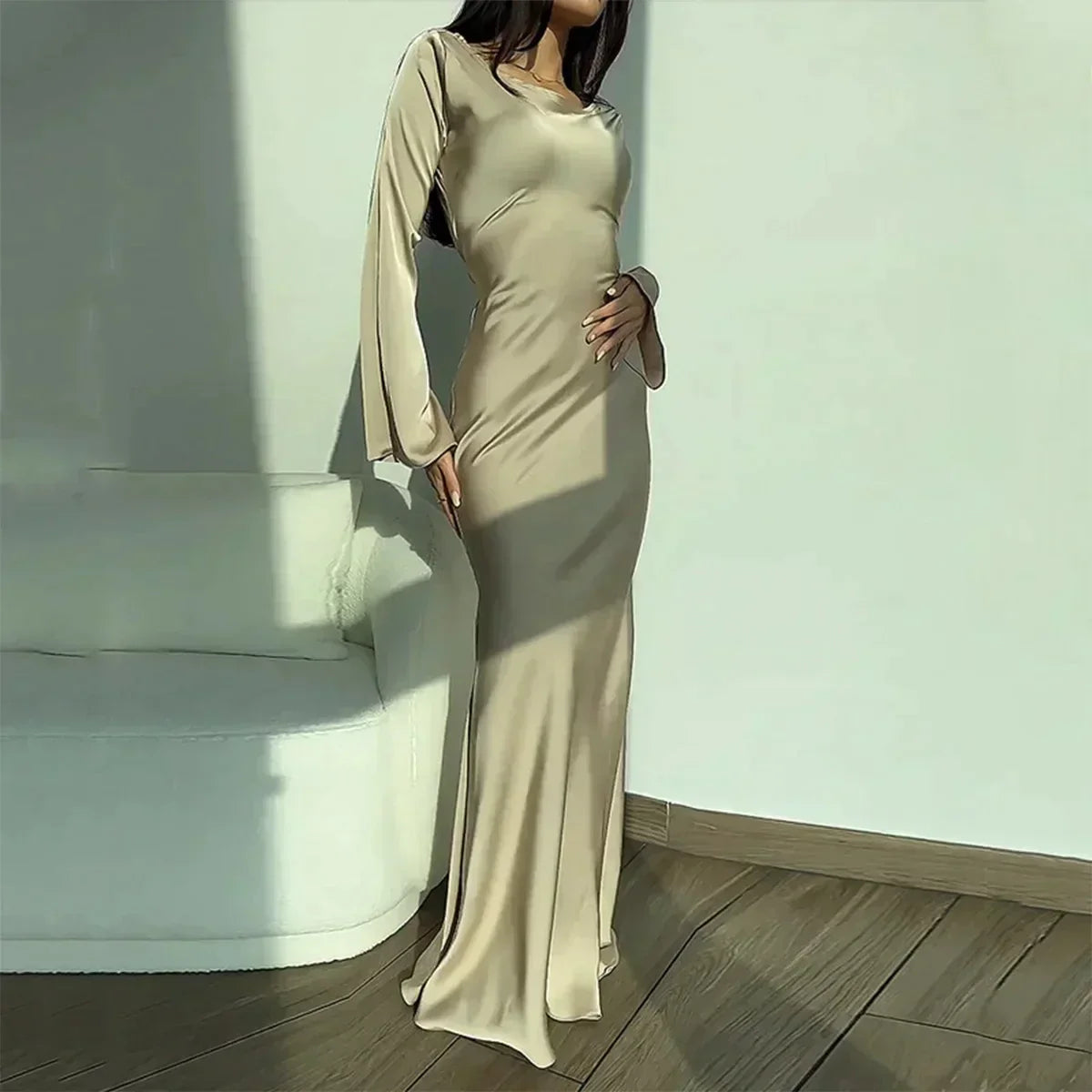 Damen-langärmeliges Kleid, zeitloses Design, hochwertiger Stoff-2