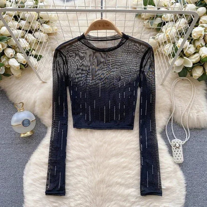 Variant image for Damen-Crop-Top, langärmelig, figurbetontes Polyester-6