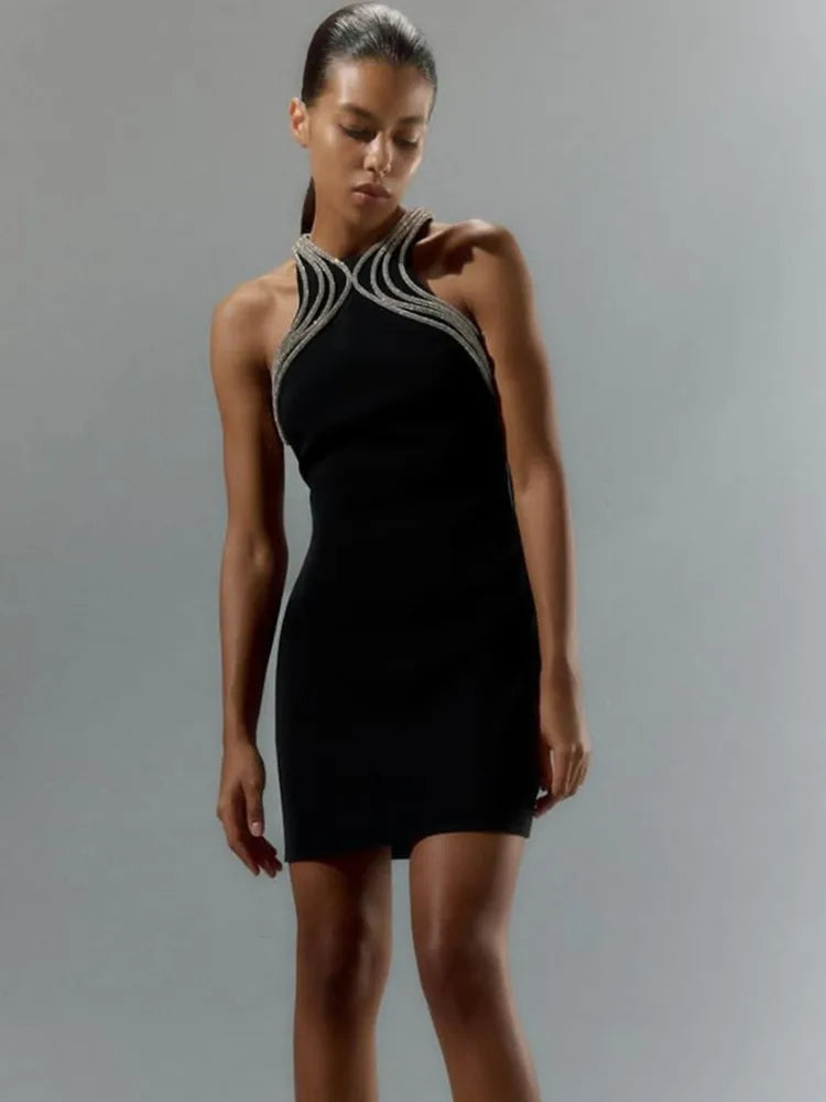 Variant image for Schöne Damenkleider, Mini, Rundhalsausschnitt mit Strass, Details aus Polyester und Spandex-1