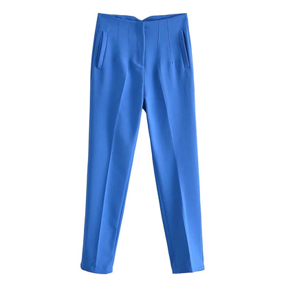 Damen-Hose, hohe Taille, gerade Reißverschlüsse, Baumwolle 4