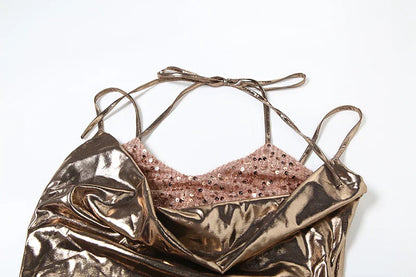 Damen-Minikleid, glitzernd, Halterneck, mit Pailletten, enge Passform-5