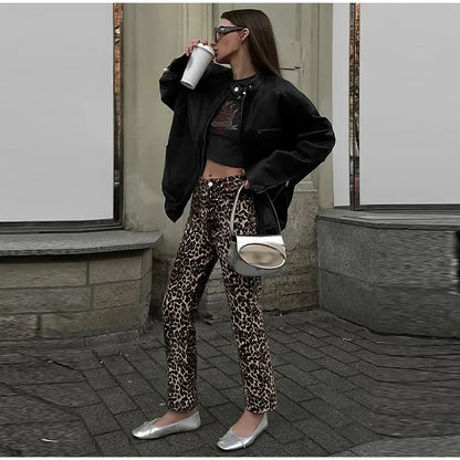Damen-Jeans Schmale Passform Leopardenprint Baumwolle-4