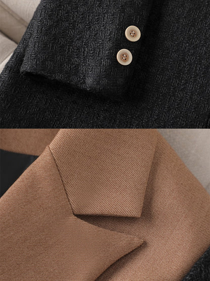 Damen Blazer mit Umlegekragen in Synthetikfaser, Elegantes Patchwork Design, Zeitlos Full Länge-6