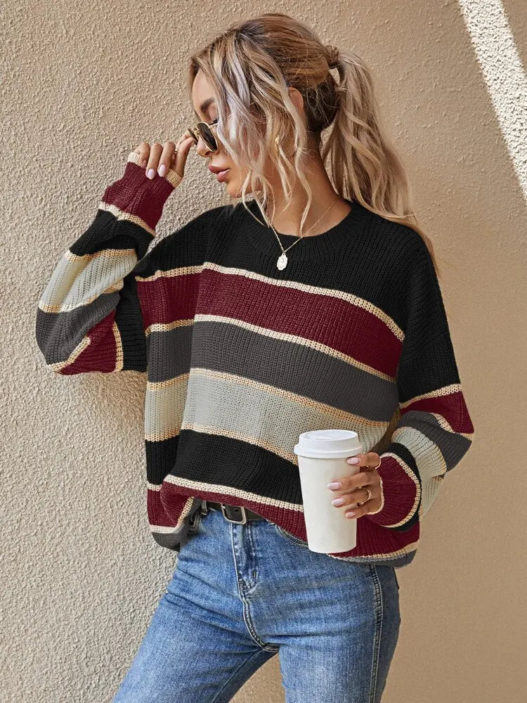 Damen-Strickpullover, gestreift, weiche Qualität-4