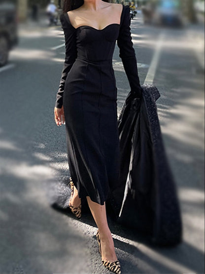 Damen-Midi-Kleid, eckiger Ausschnitt, Baumwolle, Chiffon-4