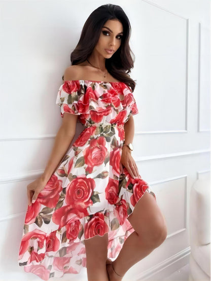 Damen-Minikleid, schulterfrei, Polyester, mit elastischer Taille-2