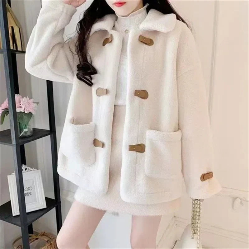 Damen-Kurzjacke, lässig, Lammfell-Optik-4
