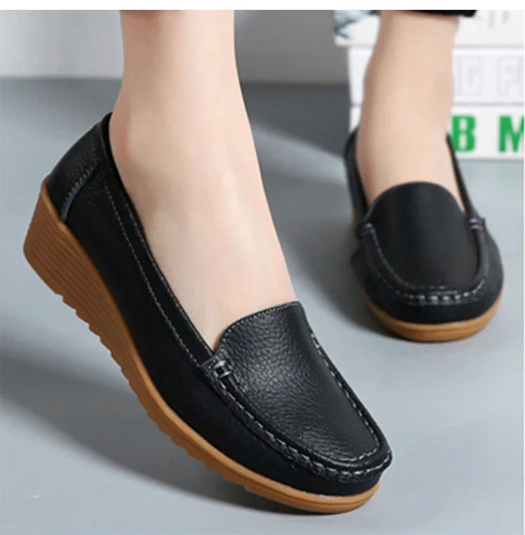 Damen-Leder-Loafer mit dezentem Absatz – komfortable Schuhe für Frühling und Herbst, schwarz oder braun 3
