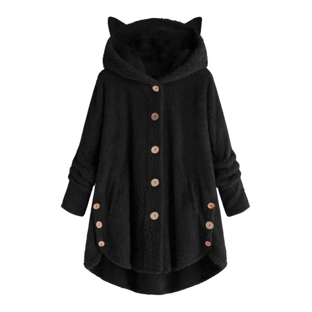 Damen-Hoodie Katzenohren Weicher Sherpa-5