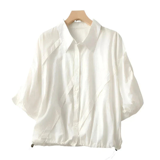 Damen-Bluse, verstellbares Leinen, Sommer-1