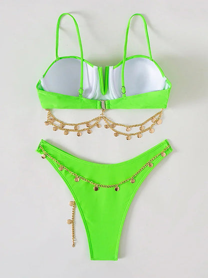Damen Bikini-Set Strand-Look Spandex Polyester-5
