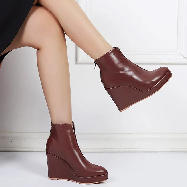 Damen-Stiefeletten mit Keilabsatz aus synthetischem Leder-3