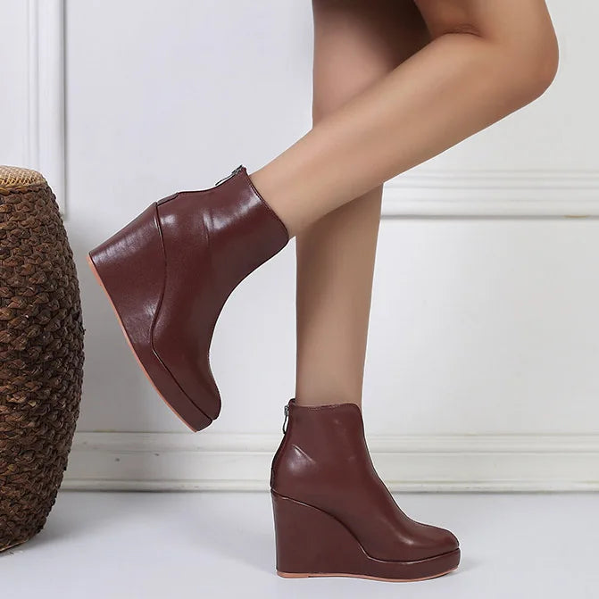 Damen-Stiefeletten mit Keilabsatz aus synthetischem Leder-4