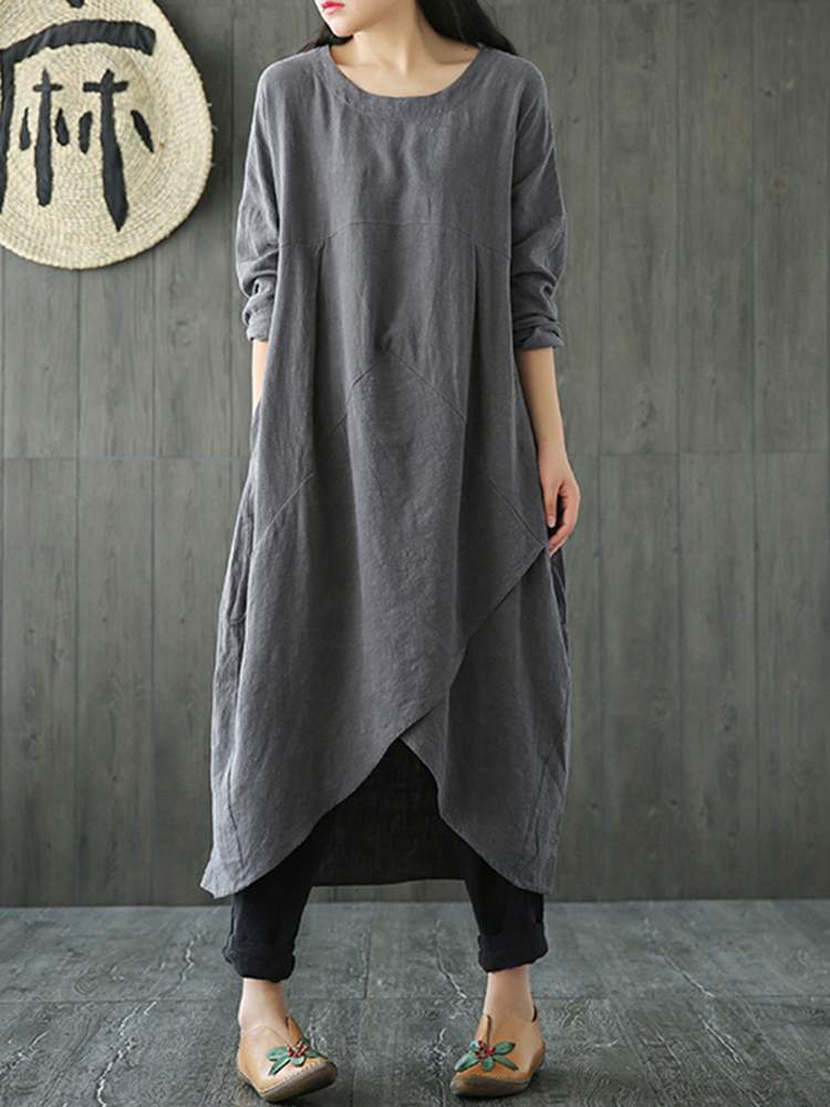 Damen-Midi-Kleid, unregelmäßiges Design, aus Baumwolle -, Schöne Damenkleider-4