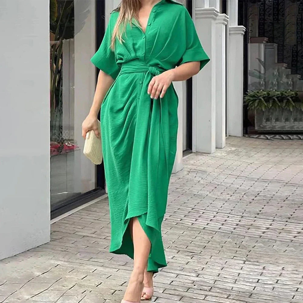 Damen-Sommerkleid, lang, Mittsommer, U-förmig, Polyester-4