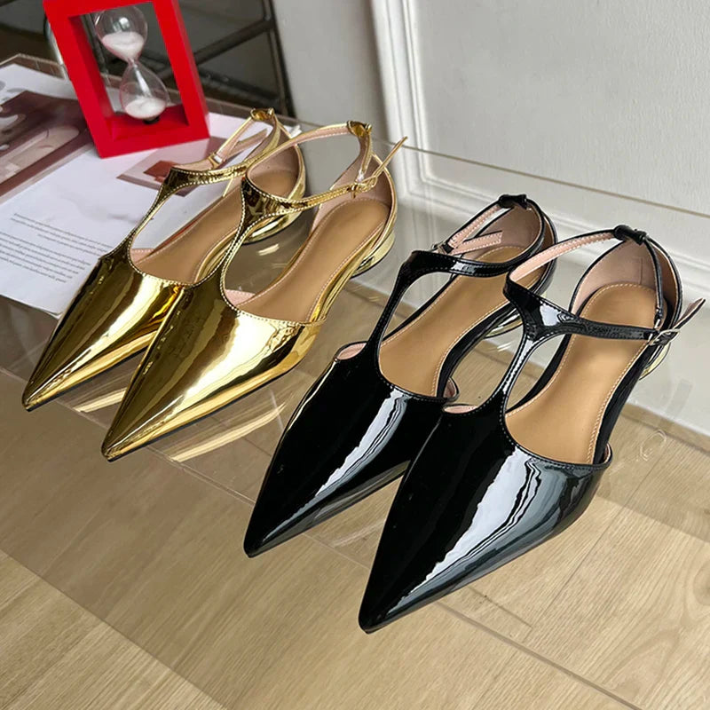 Damen-T-Riemen-Pumps, Schnallenverschluss, Gummi 2