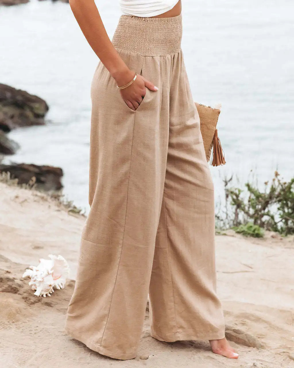 Damen-Hose, Retro-Stil, hochwertiger Stoff, mit Taschen-2