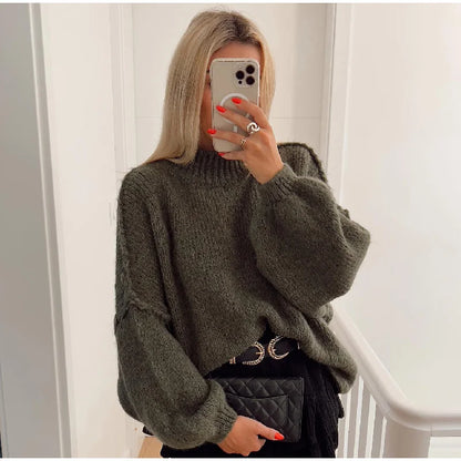 Damen-Strickpullover mit Ballonärmeln, leicht, weiches Material-5
