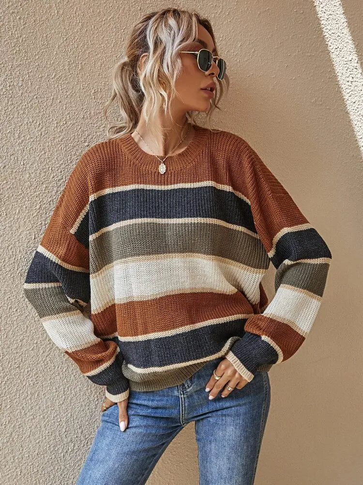 Variant image for Damen-Strickpullover, gestreift, weiche Qualität-9
