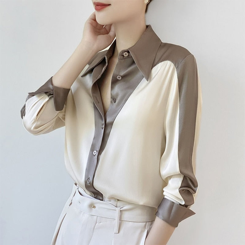 Damen Hemd Patchwork Baumwolle Polyester Elegantes Design-3