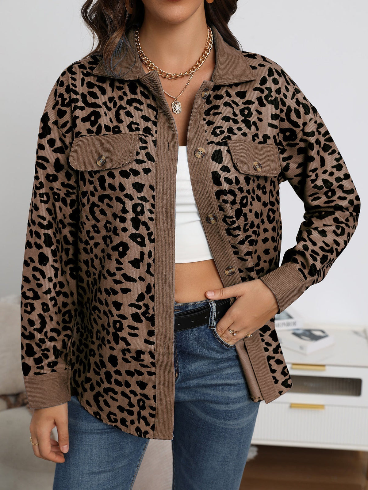 Variant image for Damen-Mantel Übergroß Leopardenmuster Weiches Polyester-25