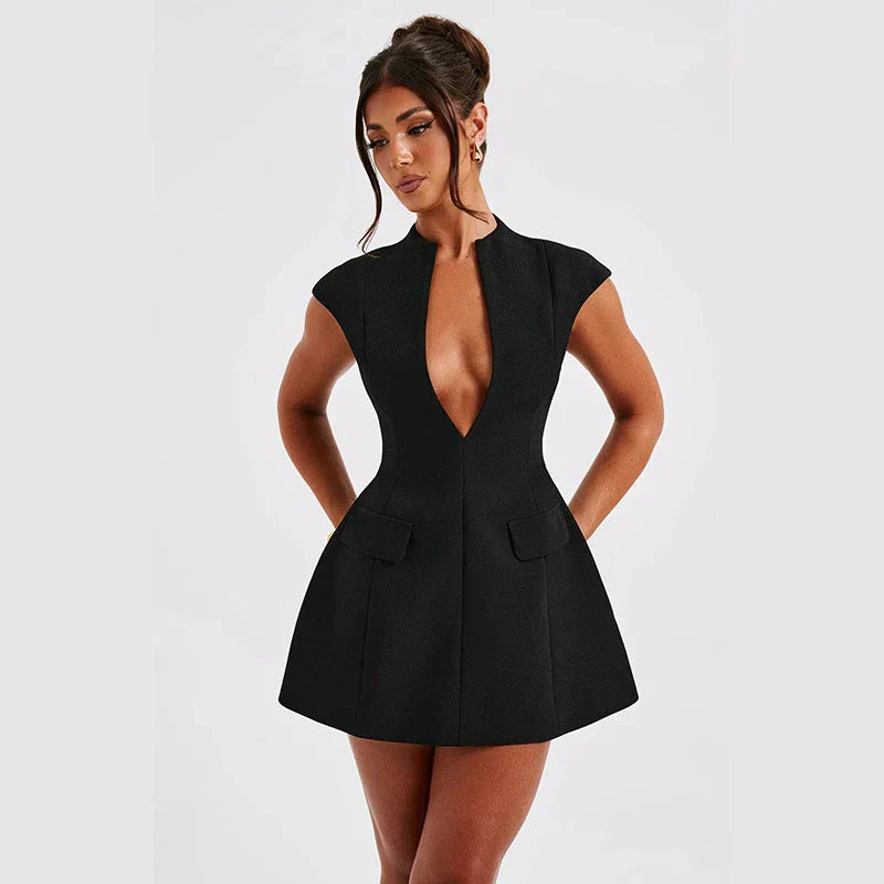 Damen Blazer-Kleid V-Ausschnitt Figurbetontes Polyester und Elastan 3