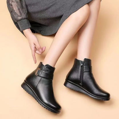 Damen Ankelstiefel Klassisches Design Leder Warme Futter-4