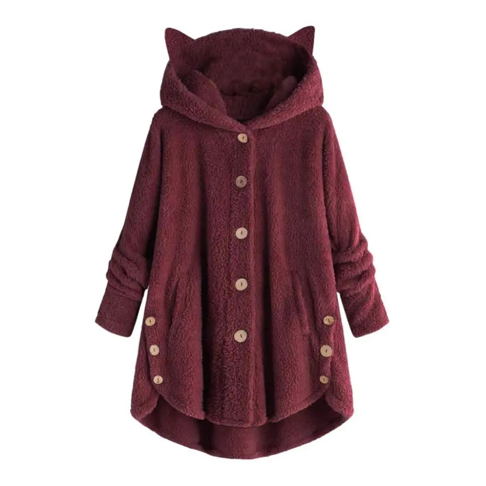 Damen-Hoodie Katzenohren Weicher Sherpa-4