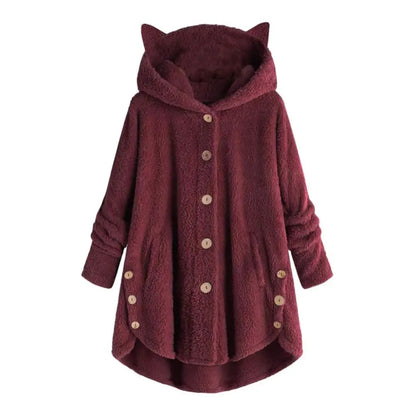 Damen-Hoodie Katzenohren Weicher Sherpa-4