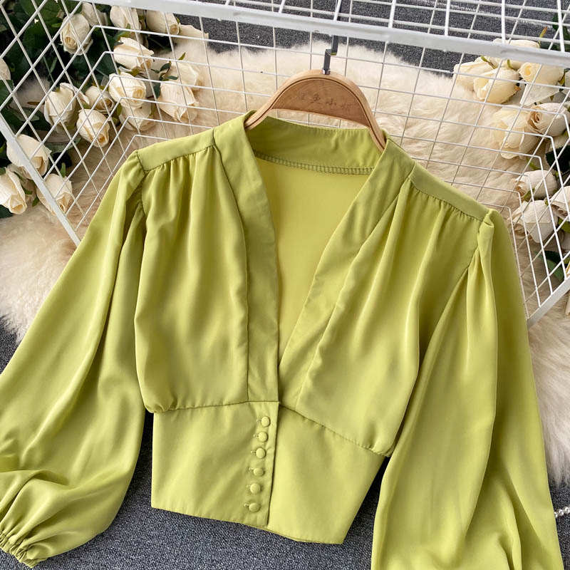 Weiße Damenbluse V-Ausschnitt Chiffon Leicht und atmungsaktiv-4