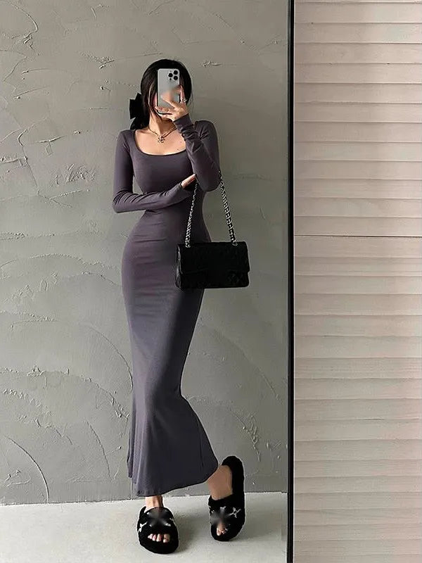 Variant image for Damen-Maxikleid, Pullover-Design, Polyester und Baumwolle, Vollänge-4