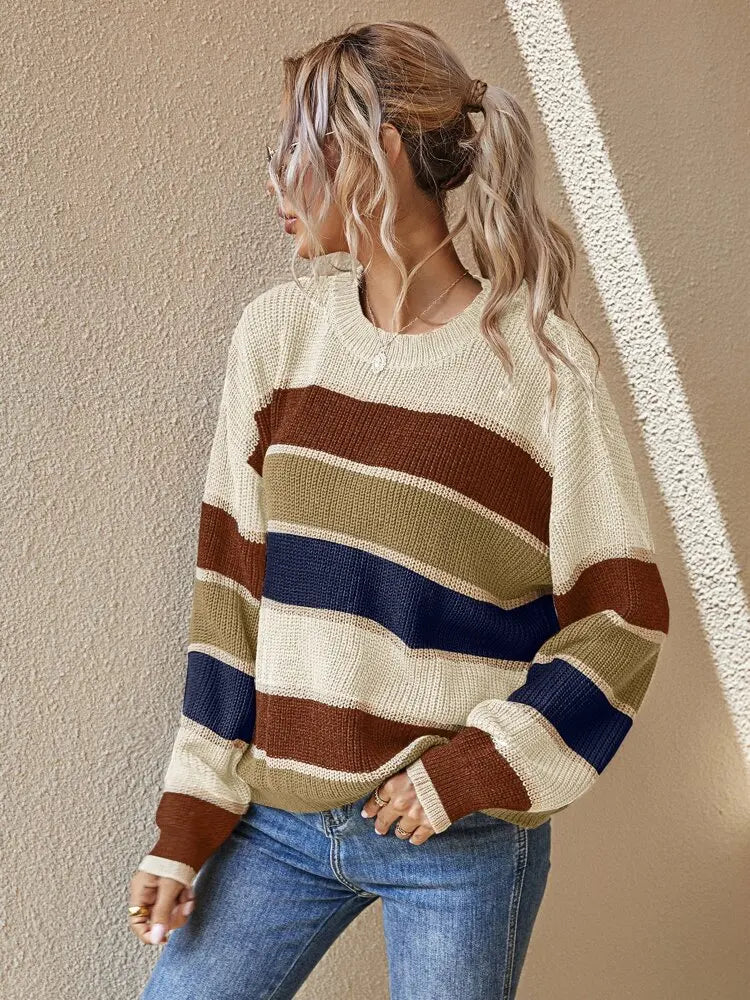 Damen-Strickpullover, gestreift, weiche Qualität-2