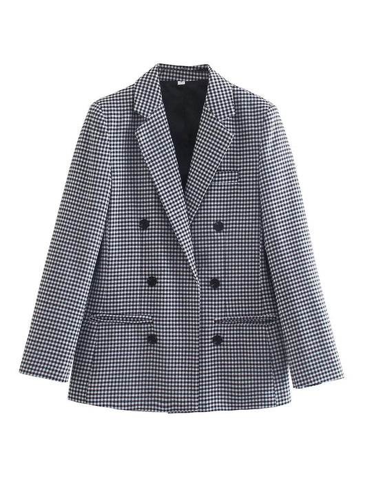 Damen Blazer Moderner Kontrollmuster Baumwolle Polyester Elegante Casual-1