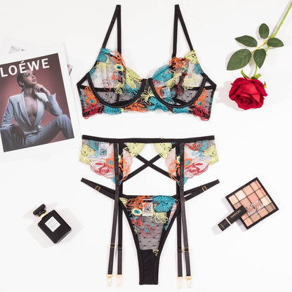 Damen BH Blumenmuster Verstellbare Spitze-1