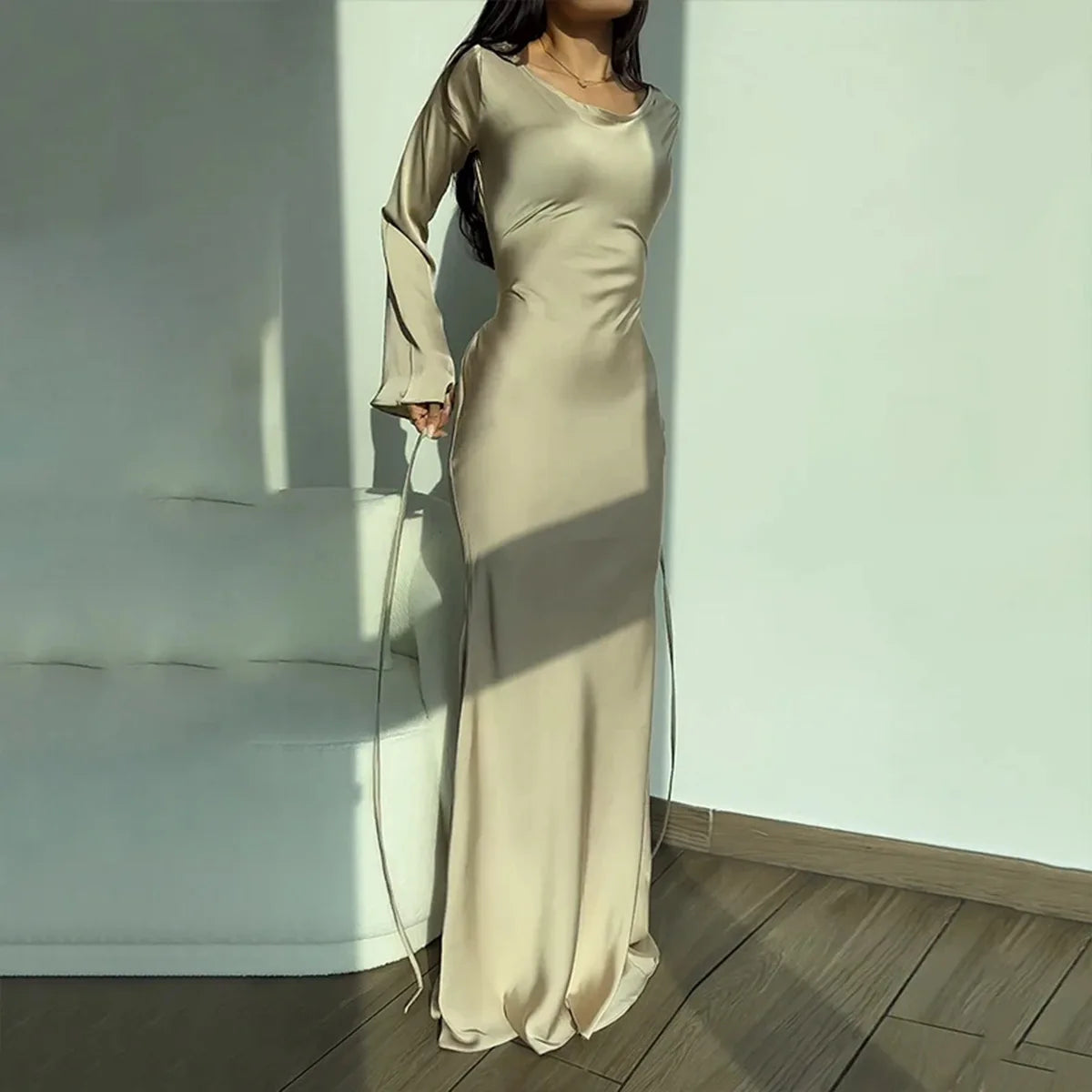 Variant image for Damen-Kleid, lang, elegant, atmungsaktiv, Stoff-17
