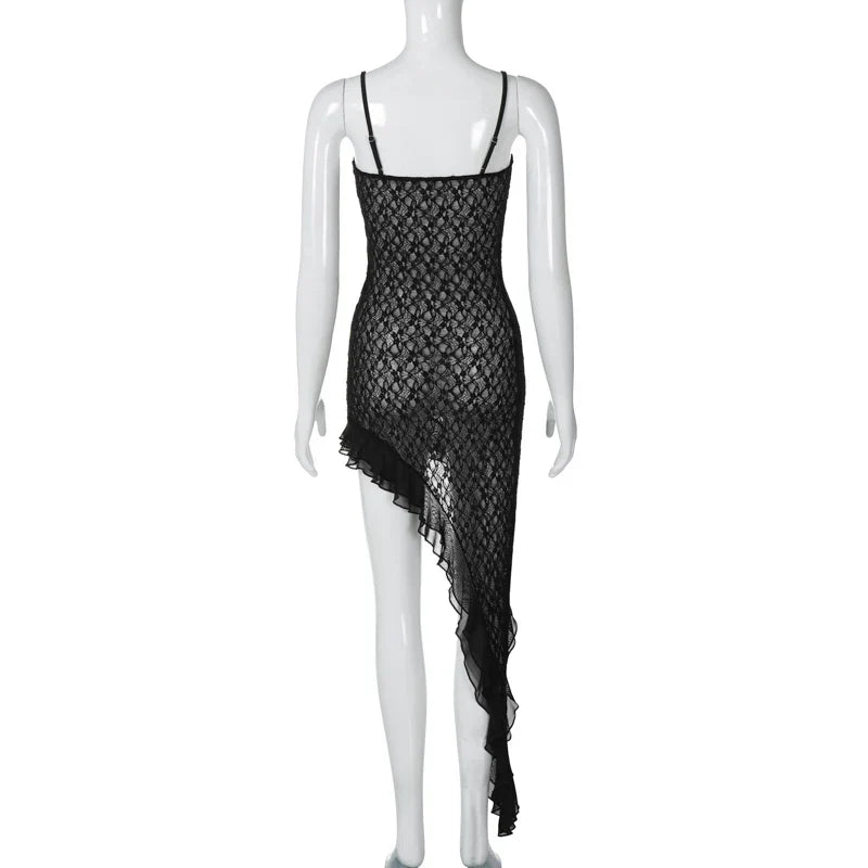 Damen-Schwarzes Minikleid, asymmetrisches ärmelloses Polyester-6