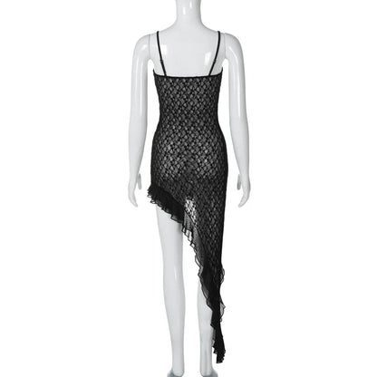 Damen-Schwarzes Minikleid, asymmetrisches ärmelloses Polyester-6