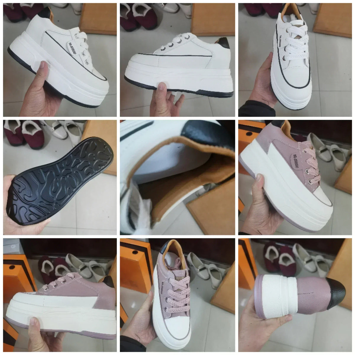 Damen Sneakers Hoher Absatz Leder Gepolsterte Sohle-6