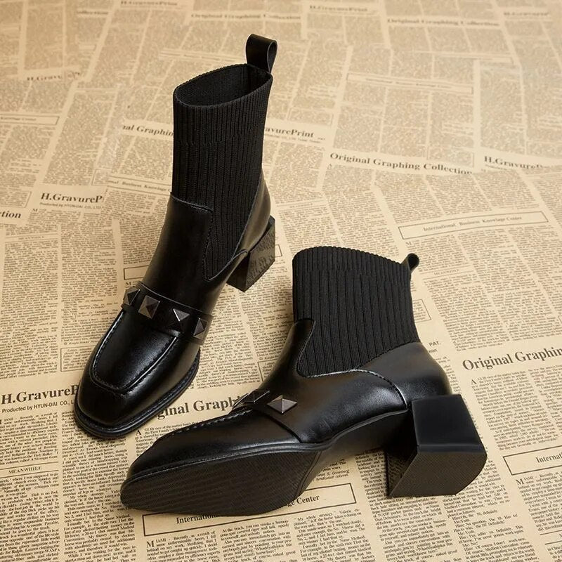 Damen Ankelstiefel Slip-On PU mit Gummisohle 2