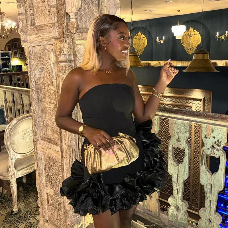 Damenkleid Schulterfrei mit Spitzendetails, Minikleid aus Baumwolle und Polyester-4