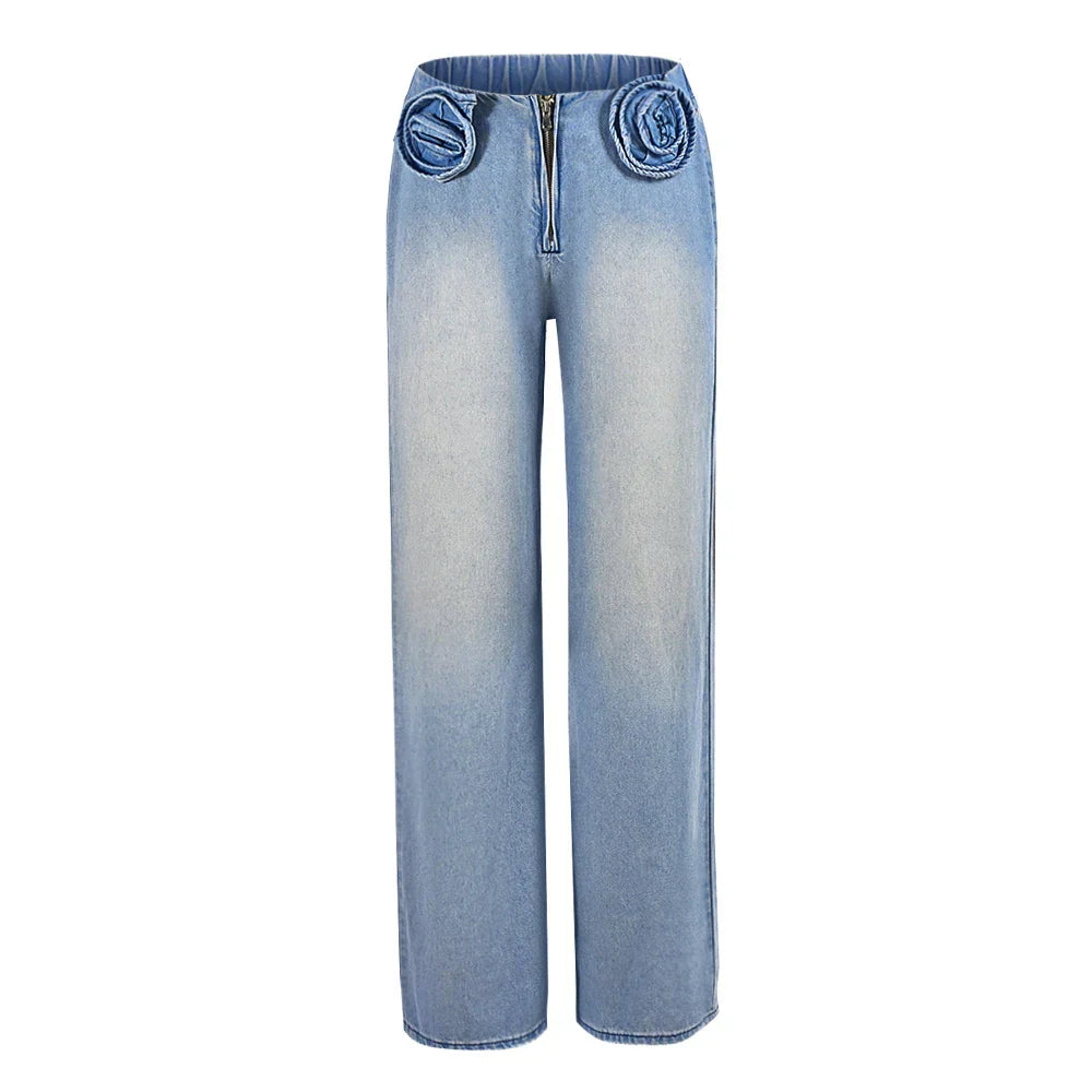 Damen-Jeans Gerader Schnitt Niedrige Taille Baumwolle Polyester Denim 1