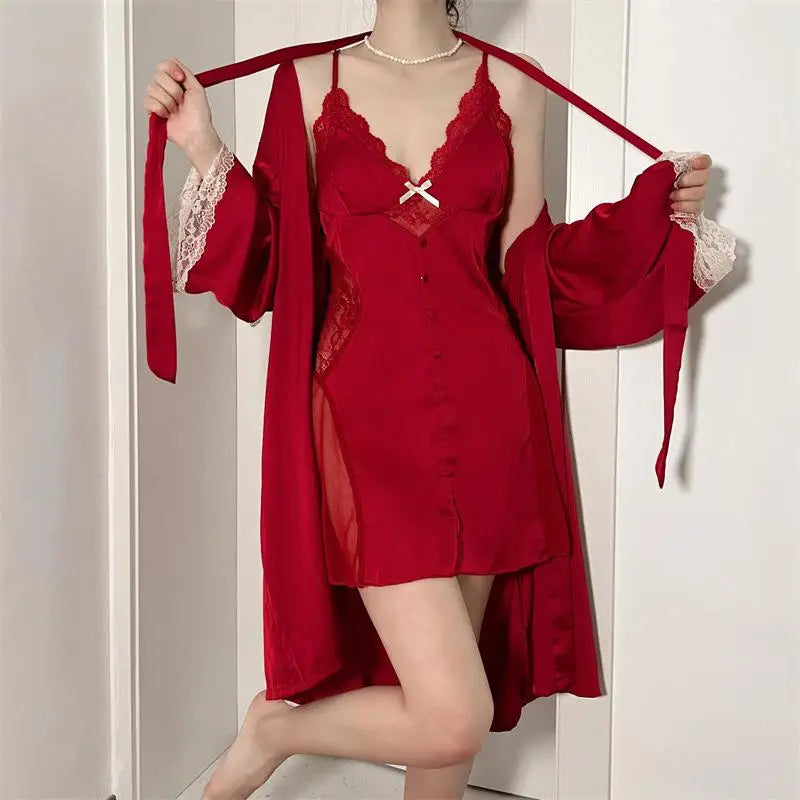 Variant image for Damen-Morgenmantel, monochrom, Viskose, Polyester, mit Patchwork-Details-10