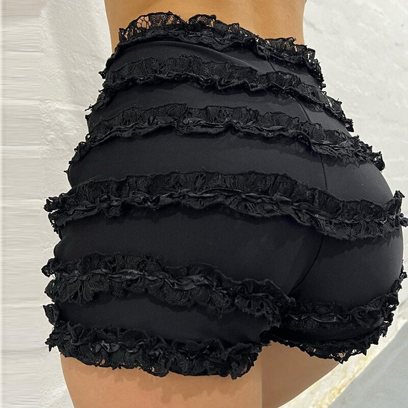 Damen-Shorts, hohe Taille mit Rüschen aus Polyester-4